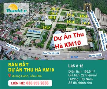 Bán đất ô góc 2 mặt tiền dự án Thu Hà, Quang Hanh, Cẩm Phả - ngay sát khu du lịch Sungroup